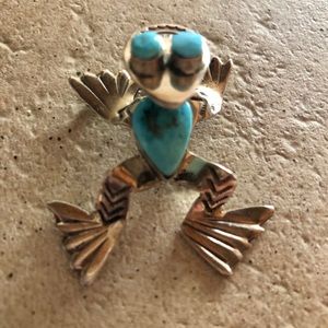Turquoise and Sterling Frog Pin